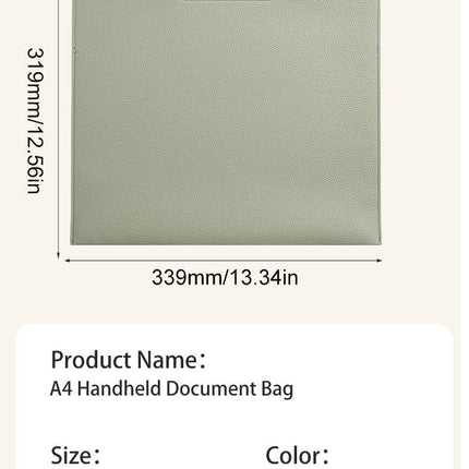 Light Green Professional A4 PU Leather Document Bag - Waterproof Handheld File Folder Portfolio for Business & Conference.