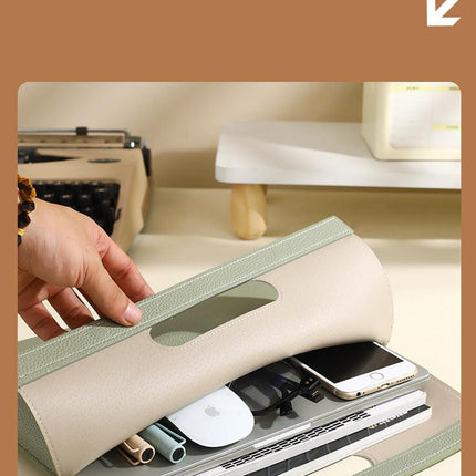 Light Green Professional A4 PU Leather Document Bag - Waterproof Handheld File Folder Portfolio for Business & Conference.