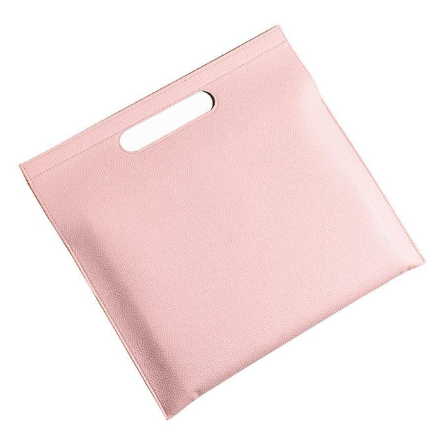 Light Pink Professional A4 PU Leather Document Bag - Waterproof Handheld File Folder Portfolio for Business & Conference.