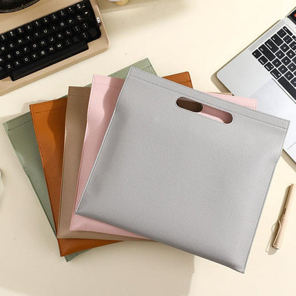 Light Pink Professional A4 PU Leather Document Bag - Waterproof Handheld File Folder Portfolio for Business & Conference.