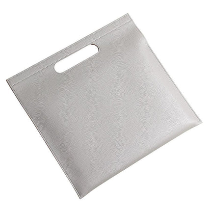 Grey Professional A4 PU Leather Document Bag - Waterproof Handheld File Folder Portfolio for Business & Conference.