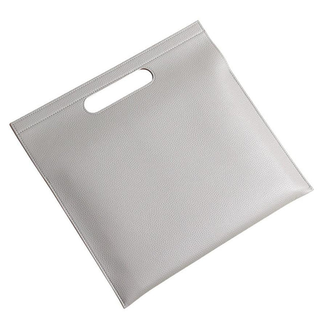 Grey Professional A4 PU Leather Document Bag - Waterproof Handheld File Folder Portfolio for Business & Conference.