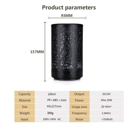 Black Forest Design Iron Essential Oil Diffuser - 7 Color LED Ultrasonic Cool Mist Humidifier 100ml.