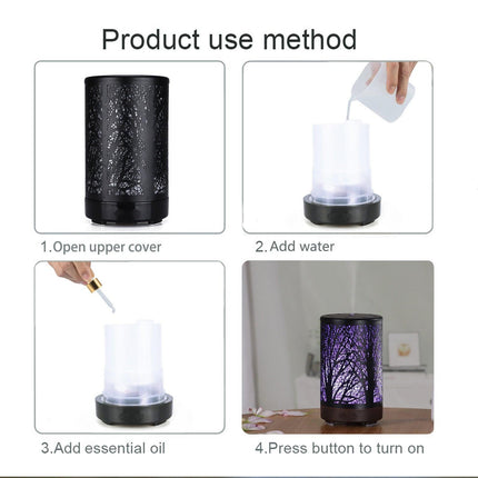 Black Forest Design Iron Essential Oil Diffuser - 7 Color LED Ultrasonic Cool Mist Humidifier 100ml.