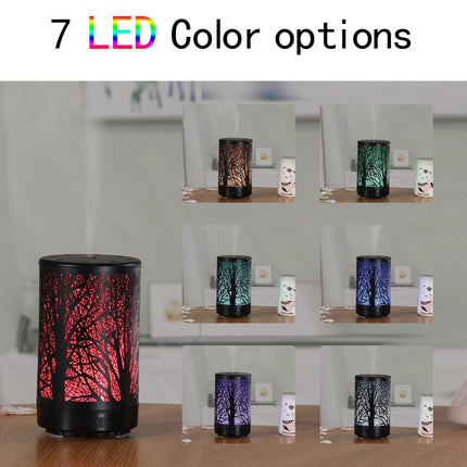 Khaki and Black Forest Design Iron Essential Oil Diffuser - 7 Color LED Ultrasonic Cool Mist Humidifier 100ml.