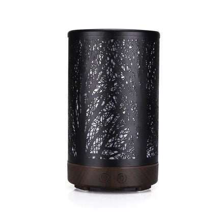 Coffee and Black Forest Design Iron Essential Oil Diffuser - 7 Color LED Ultrasonic Cool Mist Humidifier 100ml.