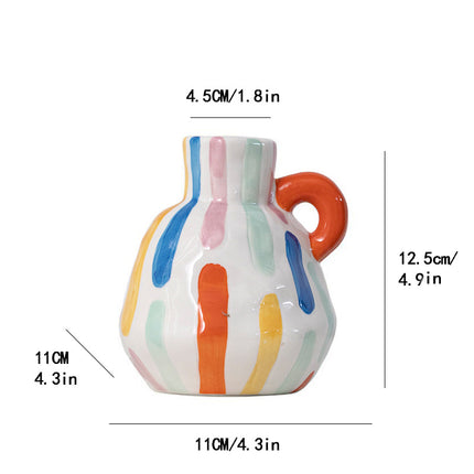 Colorful Charming Hand-Painted Ceramic Vase - Colourful Striped Jug Style Decorative Accent.
