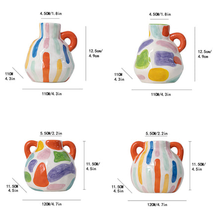 Colorful Charming Hand-Painted Ceramic Vase - Colourful Striped Jug Style Decorative Accent.