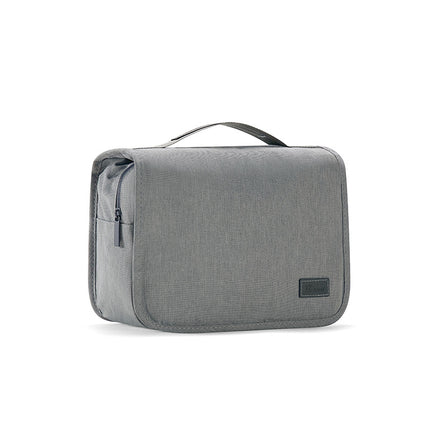 Grey Eco-Friendly RPET Hanging Toiletry Bag - Large Capacity Waterproof Travel Makeup Organizer.