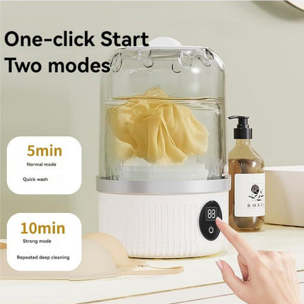 White Portable Mini Washing Machine - Rechargeable USB-C Electric Washer for Travel, Delicates & Socks.