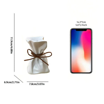 White And Brown Chic Money Bag Inspired Vase - Modern Resin Decorative Flower Holder & Tabletop Accent(Use the mobile phone as a reference for size).
