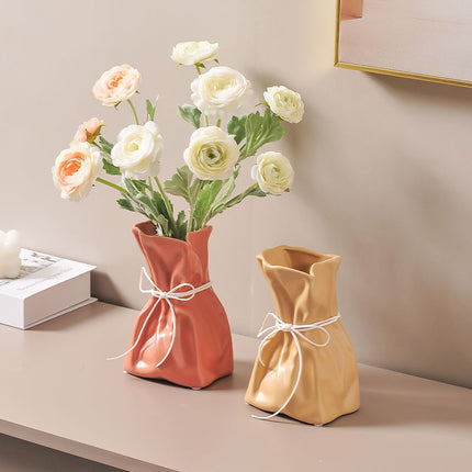 Green And White Chic Money Bag Inspired Vase - Modern Resin Decorative Flower Holder & Tabletop Accent(Use the mobile phone as a reference for size).
