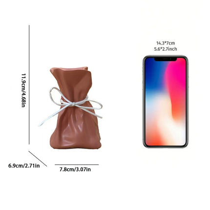 Coffee And White Chic Money Bag Inspired Vase - Modern Resin Decorative Flower Holder & Tabletop Accent(Use the mobile phone as a reference for size).
