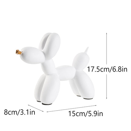 White Modern Resin Balloon Dog Sculpture - Playful Art Figurine with Golden Snout Accent.