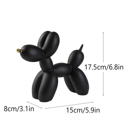 Black Modern Resin Balloon Dog Sculpture - Playful Art Figurine with Golden Snout Accent.