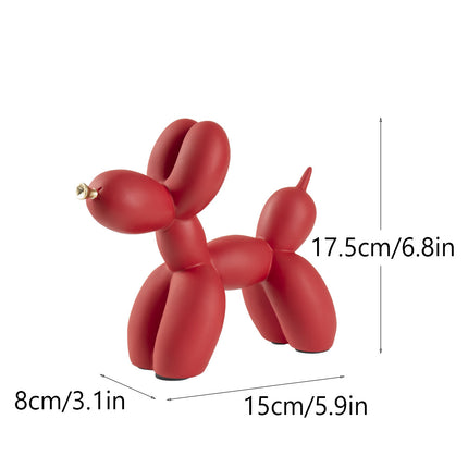 Red Modern Resin Balloon Dog Sculpture - Playful Art Figurine with Golden Snout Accent.