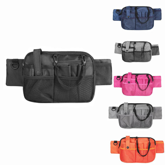 Black Nurse Utility Belt Bag - Multi-Pocket Medical Organizer Waist Pack for Tools & Essentials.
