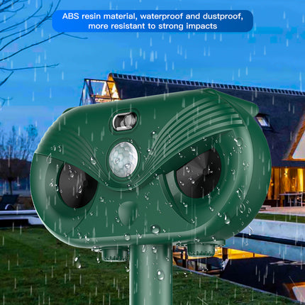 Black Advanced Solar Powered Ultrasonic Animal Repeller - Outdoor Pest Deterrent with Motion Sensor, Strobe Light & Laser.