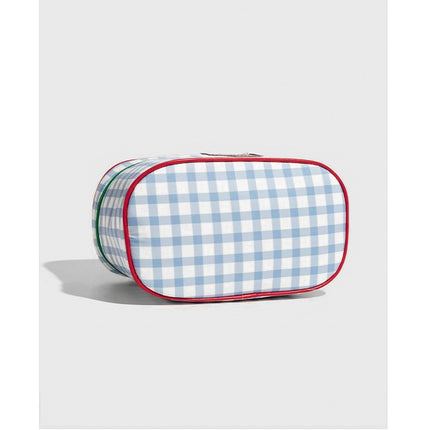 Blue And Green Chic Gingham Plaid Cosmetic Bag - Large Capacity Portable Travel Toiletry Organizer, Water-Resistant.