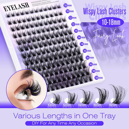 3 Pcs Black Stunning DIY Cluster Eyelash Extension Kit - 3 Trays, Mixed Lengths (10-18mm) Soft Vegan Wispy Lashes for Custom Volume.