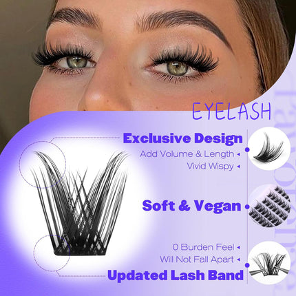 3 Pcs Black Stunning DIY Cluster Eyelash Extension Kit - 3 Trays, Mixed Lengths (10-18mm) Soft Vegan Wispy Lashes for Custom Volume.