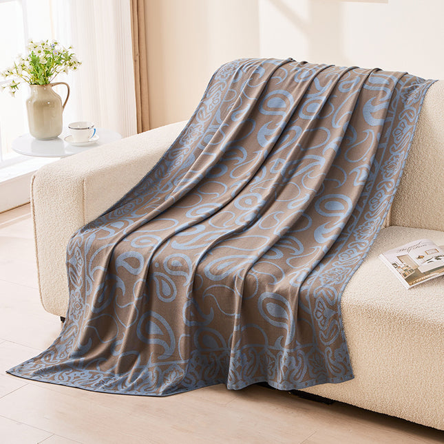 Brown,Taupe and Blue Elegant Patterned Throw Blanket - Soft Polyester Nap & Sofa Cover, 185x135cm Lightweight AC Blanket.