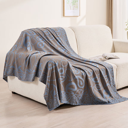 Brown,Taupe and Blue Elegant Patterned Throw Blanket - Soft Polyester Nap & Sofa Cover, 185x135cm Lightweight AC Blanket.
