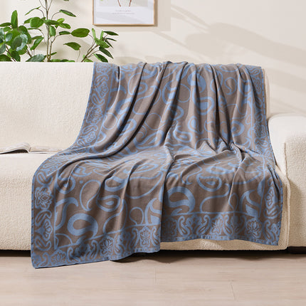 Brown,Taupe and Blue Elegant Patterned Throw Blanket - Soft Polyester Nap & Sofa Cover, 185x135cm Lightweight AC Blanket.