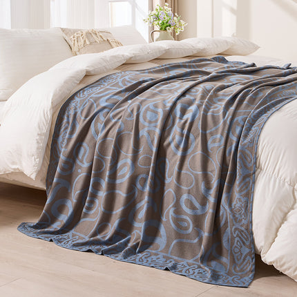 Brown,Taupe and Blue Elegant Patterned Throw Blanket - Soft Polyester Nap & Sofa Cover, 185x135cm Lightweight AC Blanket.