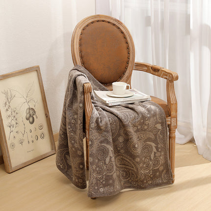 Brown Luxurious Paisley Jacquard Throw Blanket - Soft Wool Blend with Tassels, 120x150cm, Lightweight Sofa & Nap Blanket.