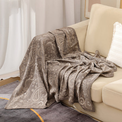 Brown Luxurious Paisley Jacquard Throw Blanket - Soft Wool Blend with Tassels, 120x150cm, Lightweight Sofa & Nap Blanket.