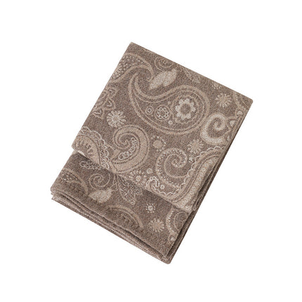 Brown Luxurious Paisley Jacquard Throw Blanket - Soft Wool Blend with Tassels, 120x150cm, Lightweight Sofa & Nap Blanket.