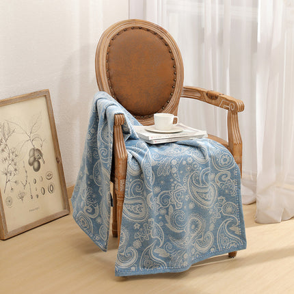Blue Luxurious Paisley Jacquard Throw Blanket - Soft Wool Blend with Tassels, 120x150cm, Lightweight Sofa & Nap Blanket.