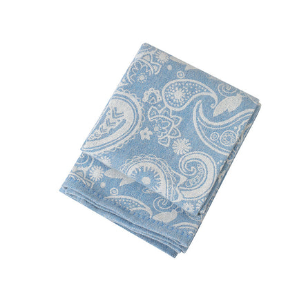 Blue Luxurious Paisley Jacquard Throw Blanket - Soft Wool Blend with Tassels, 120x150cm, Lightweight Sofa & Nap Blanket.