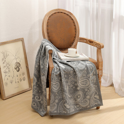 Grey Luxurious Paisley Jacquard Throw Blanket - Soft Wool Blend with Tassels, 120x150cm, Lightweight Sofa & Nap Blanket.