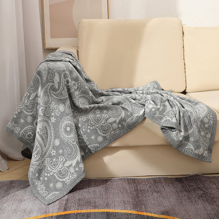 Grey Luxurious Paisley Jacquard Throw Blanket - Soft Wool Blend with Tassels, 120x150cm, Lightweight Sofa & Nap Blanket.