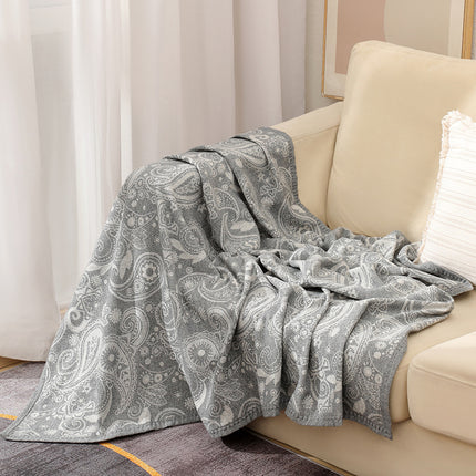 Grey Luxurious Paisley Jacquard Throw Blanket - Soft Wool Blend with Tassels, 120x150cm, Lightweight Sofa & Nap Blanket.