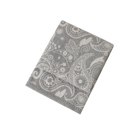 Grey Luxurious Paisley Jacquard Throw Blanket - Soft Wool Blend with Tassels, 120x150cm, Lightweight Sofa & Nap Blanket.