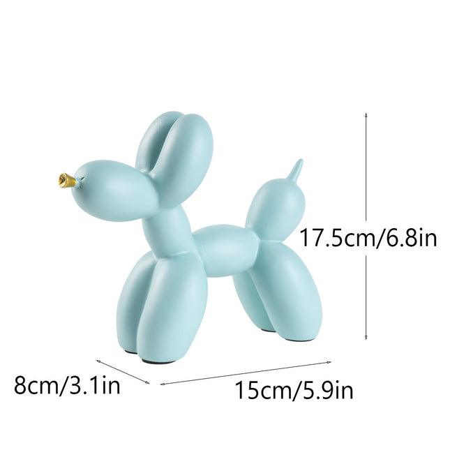 Light Blue Modern Resin Balloon Dog Sculpture - Playful Art Figurine with Golden Snout Accent.