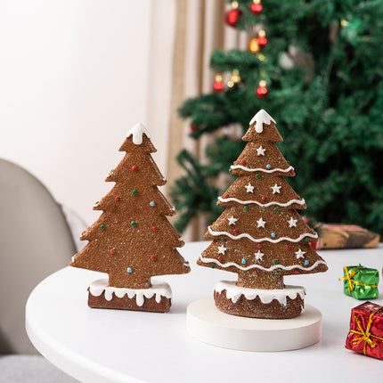 Brown Charming Gingerbread Christmas Tree Figurine - Festive Resin Holiday Table Decor Ornament.