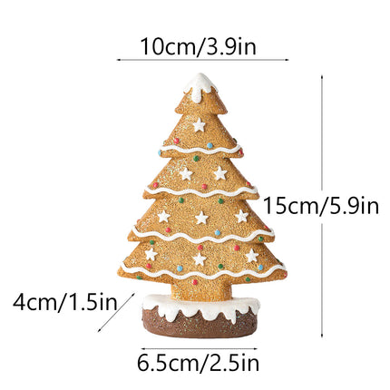 Yellow Charming Gingerbread Christmas Tree Figurine - Festive Resin Holiday Table Decor Ornament.
