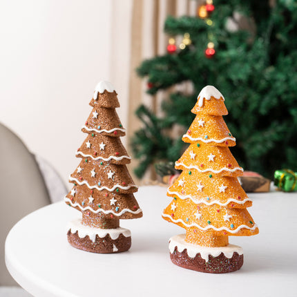 Yellow Charming Gingerbread Christmas Tree Figurine - Festive Resin Holiday Table Decor Ornament.