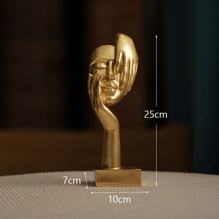 Gold Style 3 Elegant Abstract Face Sculpture - Modern Resin Art Figurine, Hand & Mask Home Decor Accent.