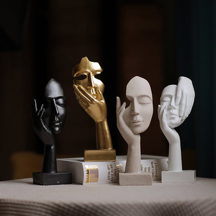 Gold Style 3 Elegant Abstract Face Sculpture - Modern Resin Art Figurine, Hand & Mask Home Decor Accent.