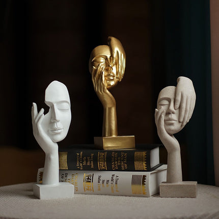Gold Style 3 Elegant Abstract Face Sculpture - Modern Resin Art Figurine, Hand & Mask Home Decor Accent.