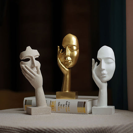 Gold Style 3 Elegant Abstract Face Sculpture - Modern Resin Art Figurine, Hand & Mask Home Decor Accent.