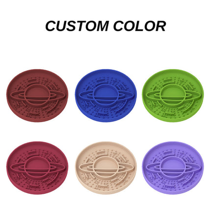 Red Silicone Planet Slow Feeder Dog Bowl - 2-in-1 Anti-Choke Lick Mat for Healthy Eating & Fun.