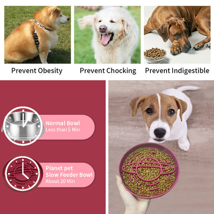 Red Silicone Planet Slow Feeder Dog Bowl - 2-in-1 Anti-Choke Lick Mat for Healthy Eating & Fun.