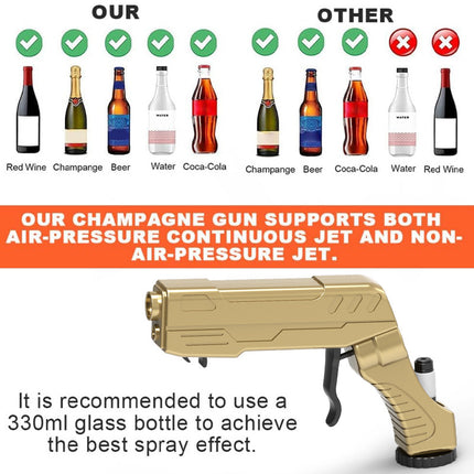 Gold Champagne & Beer Spray Gun - Ultimate Party Starter & Drink Dispenser with Bottle Opener.