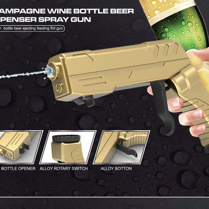 Gold Champagne & Beer Spray Gun - Ultimate Party Starter & Drink Dispenser with Bottle Opener.